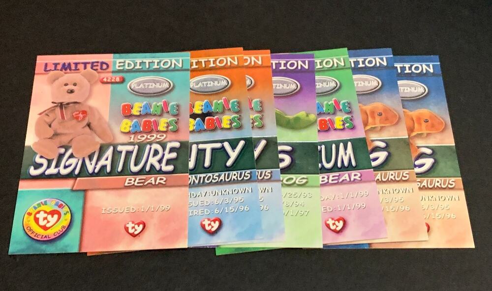 1999 Topps Ty Beanie Babies Platinum Limited Edition Card Lot Of 7 NM